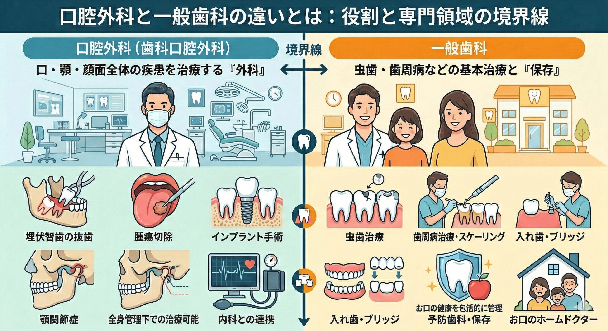 口腔外科と歯科の違いとは？症状別の受診基準と適切なクリニックの