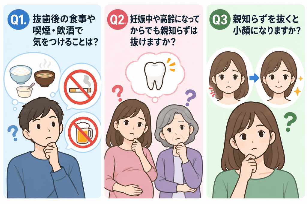 親知らず抜歯に関するよくある質問(Q&A)の目次